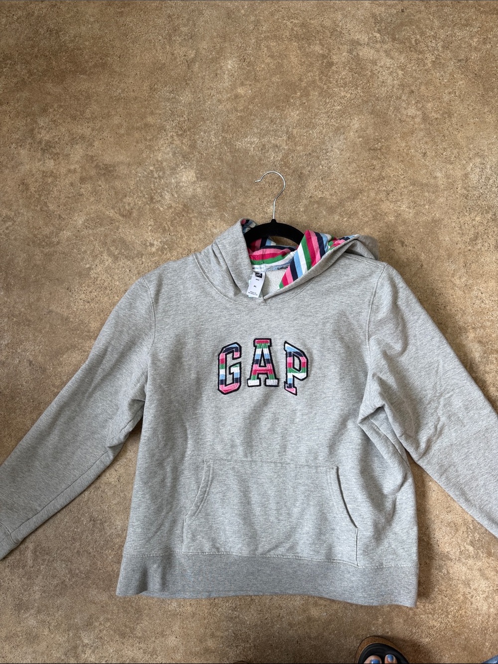 GAP Gray Hoodie with Colorful Striped Hood Lining
